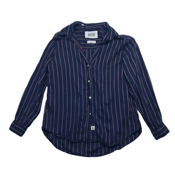 Grayson Frank & Eileen Shirt Women's 2 Small The Hero Striped Blue Red Button Up - Picture 1 of 11